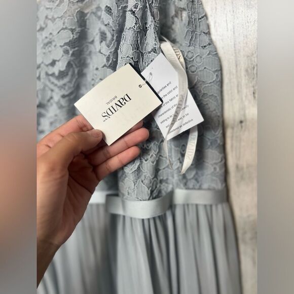 David’s Bridal One-Shoulder Lace Chiffon Gown – Misty Blue – Size 16 – NWT - Picture 3 of 8